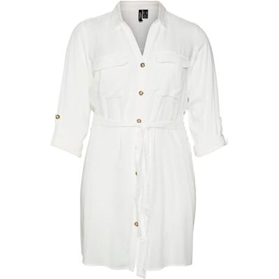 VERO MODA Kvinnlig skjortblusklänning VMBUMPY L/S skjorta klänning WVN Curve NOOS, Snövit, 44 VERO MODA Kvinnlig skjortblusklänning VMBUMPY L/S skjorta klänning WVN Curve NOOS, Snövit, 44
