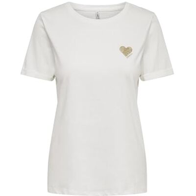 ONLY Onlkita Life S/S logo Top Noos t-shirt, Moln dansare/tryck: guld glitter hjärta, M ONLY Onlkita Life S/S logo Top Noos t-shirt, Moln dansare/tryck: guld glitter hjärta, M