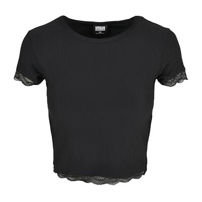 Urban Classics T-shirt för kvinnor med beskuren spets fåll, svart, 3XL Urban Classics T-shirt för kvinnor med beskuren spets fåll, svart, 3XL