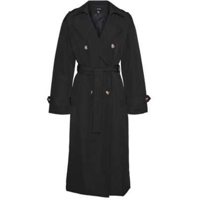 VERO MODA dam Vmchloe lång trenchcoat Noos jacka, svart, L VERO MODA dam Vmchloe lång trenchcoat Noos jacka, svart, L