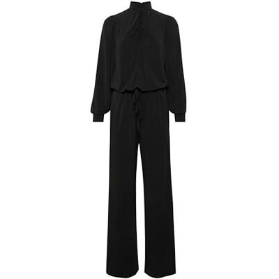 KAFFE Kvinnors Jumpsuit långärmad turtleneck breda ben dragsko midja dam, Svart djup, S KAFFE Kvinnors Jumpsuit långärmad turtleneck breda ben dragsko midja dam, Svart djup, S