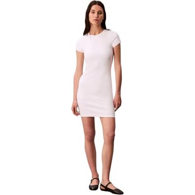 Calvin jeans dam SS CO kontur 1 x 1 rib miniklänning LV047B266G bodycon-klänning, vit (lysande vit), L, Vit (lysande vit), L Calvin jeans dam SS CO kontur 1 x 1 rib miniklänning LV047B266G bodycon-klänning, vit (lysande vit), L, Vit (lysande vit), L