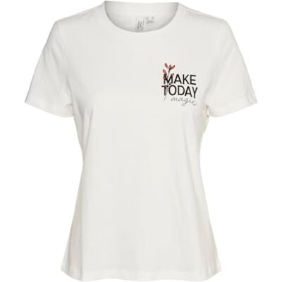 VERO MODA VMVIVA S/S O-hals T-shirt JRS BTQ GA, Snövit/tryck: make Today Magic, M VERO MODA VMVIVA S/S O-hals T-shirt JRS BTQ GA, Snövit/tryck: make Today Magic, M