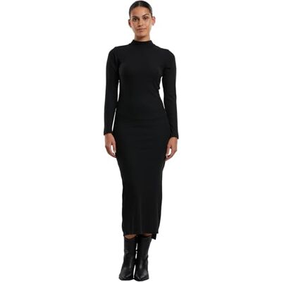 Urban Classics Ladies Rib Longlseeve Mockneck klänning, svart, XS Urban Classics Ladies Rib Longlseeve Mockneck klänning, svart, XS