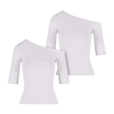 Urban Classics Dam-T-shirt, organic asymmetrisk ribbad tee, 2-pack, dubbelpack, asymmetrisk damtopp, av ekologisk bomull, smal passform, storlekar XS-5XL, Vit + vit, M Urban Classics Dam-T-shirt, organic asymmetrisk ribbad tee, 2-pack, dubbelpack, asymmetrisk damtopp, av ekologisk bomull, smal passform, storlekar XS-5XL, Vit + vit, M