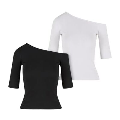 Urban Classics Dam-T-shirt, organic asymmetrisk ribbad tee, 2-pack, dubbelpack, asymmetrisk damtopp, av ekologisk bomull, smal passform, storlekar XS-5XL, Svart + vit, 3XL Urban Classics Dam-T-shirt, organic asymmetrisk ribbad tee, 2-pack, dubbelpack, asymmetrisk damtopp, av ekologisk bomull, smal passform, storlekar XS-5XL, Svart + vit, 3XL