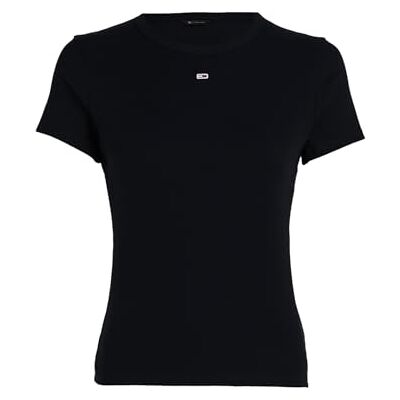 Tommy Jeans Dam Tjw Slim Essential Rib Ss S/S stickade toppar, Svart, XL Tommy Jeans Dam Tjw Slim Essential Rib Ss S/S stickade toppar, Svart, XL