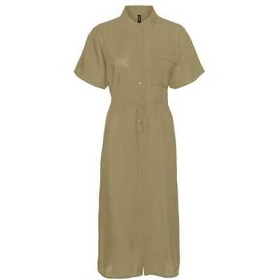 VERO MODA Vmiris S/S skjorta Calf Dress WVN Ga Noos klänning, kaki, S VERO MODA Vmiris S/S skjorta Calf Dress WVN Ga Noos klänning, kaki, S