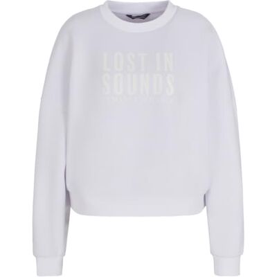 Giorgio Armani kvinnors lost in sounds, sustainable, tonal logo tryck, tröja, vit, M, Optisk vit, M Giorgio Armani kvinnors lost in sounds, sustainable, tonal logo tryck, tröja, vit, M, Optisk vit, M