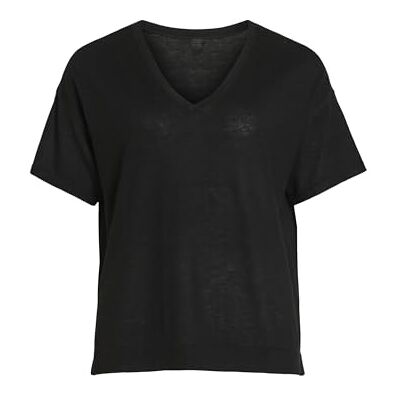 Vila dam Viabella Rev S/S V-hals stickad topp Noos T-shirt, svart, S Vila dam Viabella Rev S/S V-hals stickad topp Noos T-shirt, svart, S