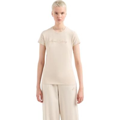 Giorgio Armani kvinnors strass-skript logotyp bomull besättningshals T-shirt Dusty Ground, M, Dusty Ground, M Giorgio Armani kvinnors strass-skript logotyp bomull besättningshals T-shirt Dusty Ground, M, Dusty Ground, M