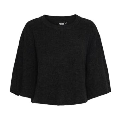 PIECES Pcniko Ss Crop Oneck Knit Bc, Mörkgrå melange, M PIECES Pcniko Ss Crop Oneck Knit Bc, Mörkgrå melange, M
