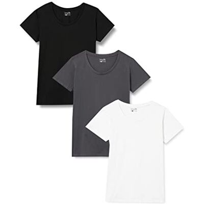 Berydale T-shirt med rund hals, Dam, Vit/Forged iron/svart (3-pack), M Berydale T-shirt med rund hals, Dam, Vit/Forged iron/svart (3-pack), M