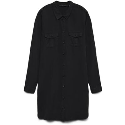 VERO MODA Kvinnlig jeansklänning VMSILLA kort klänning, Svart (Black), M VERO MODA Kvinnlig jeansklänning VMSILLA kort klänning, Svart (Black), M