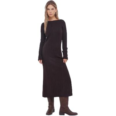Springfield Rib Midi Dress, brun, XL för kvinnor Springfield Rib Midi Dress, brun, XL för kvinnor
