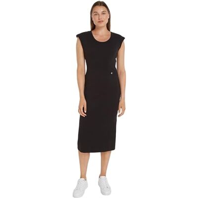 Tommy Hilfiger Dam Slim Rib DRS MIDI keps ärm svart M, Svart, M Tommy Hilfiger Dam Slim Rib DRS MIDI keps ärm svart M, Svart, M