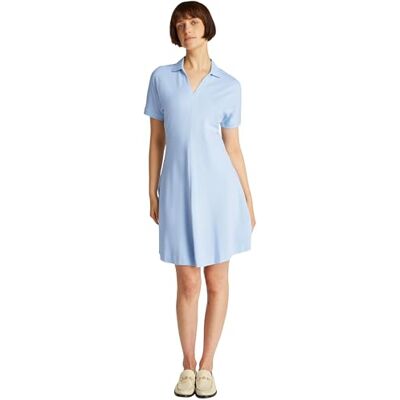 Tommy Hilfiger Dam LYOCELL OPEN-NK F&F POLO KLÄNNING WW0WW44513, blå, M, Blå (Breezy Blue), M Tommy Hilfiger Dam LYOCELL OPEN-NK F&F POLO KLÄNNING WW0WW44513, blå, M, Blå (Breezy Blue), M