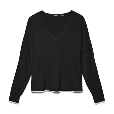 VERO MODA dam Vmbreeze Ls V-hals tröja Ga Boo stickad tröja, Svart/detalj: w. Björkkontrast, S VERO MODA dam Vmbreeze Ls V-hals tröja Ga Boo stickad tröja, Svart/detalj: w. Björkkontrast, S