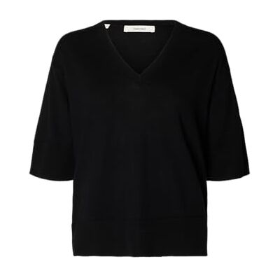 SELECTED WOMEN SELECTED Kvinnor Slfthea Ss Knit Merino V-Neck Noos, svart, XL SELECTED WOMEN SELECTED Kvinnor Slfthea Ss Knit Merino V-Neck Noos, svart, XL