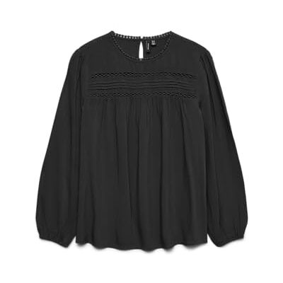 VERO MODA Vmdebbie Ls Pleat Top WVN Ga Noos, svart, XL VERO MODA Vmdebbie Ls Pleat Top WVN Ga Noos, svart, XL