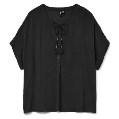 VERO MODA dam Vmbente Ss Wide Top WVN Ga, svart, L VERO MODA dam Vmbente Ss Wide Top WVN Ga, svart, L
