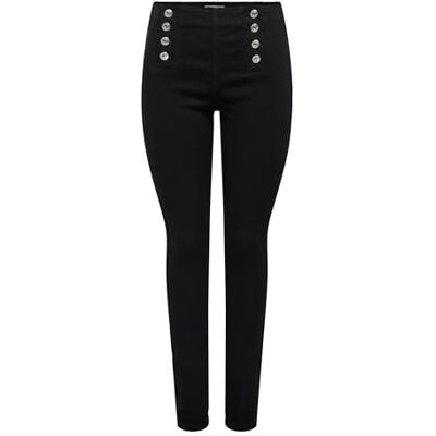 ONLY Onldaisy Hw Button DNM skinny-jeans för kvinnor, svart, 29W / 32L ONLY Onldaisy Hw Button DNM skinny-jeans för kvinnor, svart, 29W / 32L