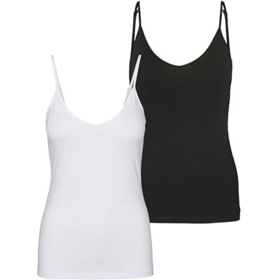 VERO MODA dam Vmmaxi My Soft V Singlet 2 st Noos Tall, Svart/förpackning: ljus vit, L VERO MODA dam Vmmaxi My Soft V Singlet 2 st Noos Tall, Svart/förpackning: ljus vit, L