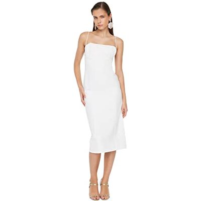 Trendyol Dam midi bodycon normal vävd klänning, Ecru, 60 SE Trendyol Dam midi bodycon normal vävd klänning, Ecru, 60 SE