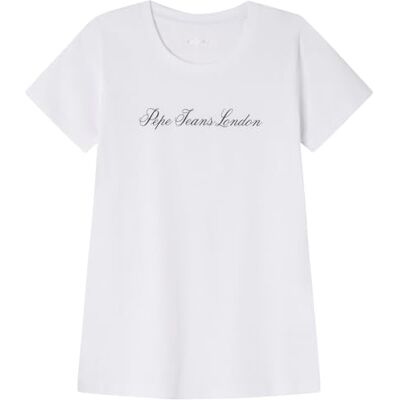 Pepe Jeans dam W Basic stretch logo t-shirt, Vit (vit), XXS Pepe Jeans dam W Basic stretch logo t-shirt, Vit (vit), XXS