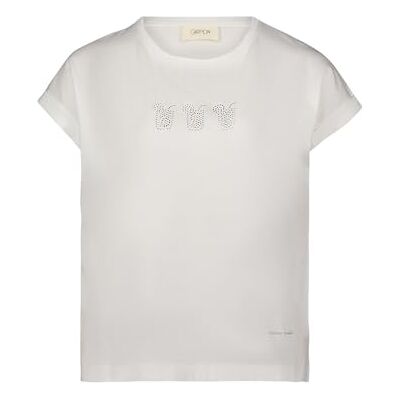 Cartoon Tecknat tryck t-shirt med ärmuppslag, Patch cream/rosa, 40 Cartoon Tecknat tryck t-shirt med ärmuppslag, Patch cream/rosa, 40