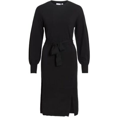 Vila Viricky L/S Belted stickad klänning/Ka, svart, S Vila Viricky L/S Belted stickad klänning/Ka, svart, S