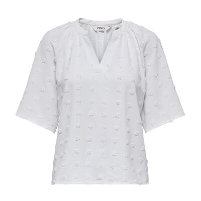 ONLY Onlivana Life 34 Dobby V-hals topp WVN Cs, Ljus vit, S ONLY Onlivana Life 34 Dobby V-hals topp WVN Cs, Ljus vit, S