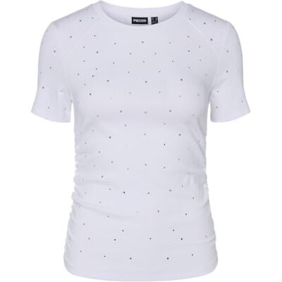 PIECES Pctyler Ss Rhinestone Tee Bc, Ljus vit, XS PIECES Pctyler Ss Rhinestone Tee Bc, Ljus vit, XS