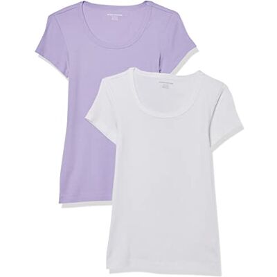 Amazon Essentials Women's T-shirt med smal passform med holkärm och rund hals, Pack of 2, Lavendel/Vit, M Amazon Essentials Women's T-shirt med smal passform med holkärm och rund hals, Pack of 2, Lavendel/Vit, M