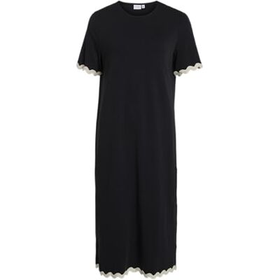 Vila Vicalisa O-hals S/S Midi dress/R, Svart skönhet, XS Vila Vicalisa O-hals S/S Midi dress/R, Svart skönhet, XS