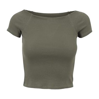 Urban Classics Dam Dam Off Shoulder Rib T-shirt, OLIV, L Urban Classics Dam Dam Off Shoulder Rib T-shirt, OLIV, L