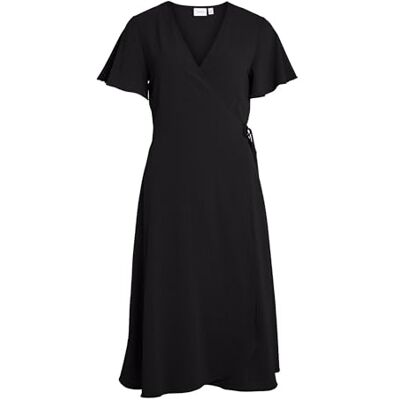 Vila Vilovie S/S Wrap midi dress/Su-Noos klänning, svart, 34 Vila Vilovie S/S Wrap midi dress/Su-Noos klänning, svart, 34