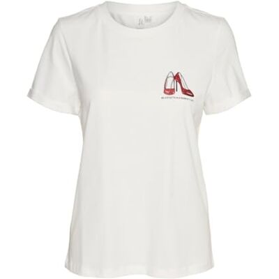VERO MODA VMVILLA S/S O-hals T-shirt JRS BTQ GA, Snövit/tryck: fiery röd glitter stilett, M VERO MODA VMVILLA S/S O-hals T-shirt JRS BTQ GA, Snövit/tryck: fiery röd glitter stilett, M