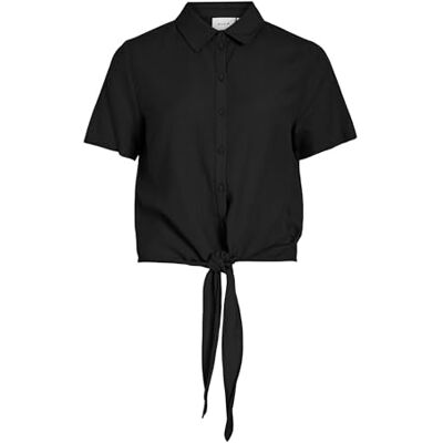 Vila Viprisilla S/S knuten skjorta, Svart skönhet, 40 Vila Viprisilla S/S knuten skjorta, Svart skönhet, 40