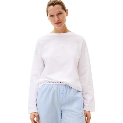 Tommy Hilfiger dam LS LOGO T-SHIRT UW0UW06240 L/S t-shirt, vit, XS, Vit (vit), XS Tommy Hilfiger dam LS LOGO T-SHIRT UW0UW06240 L/S t-shirt, vit, XS, Vit (vit), XS