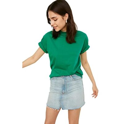 Trendyol Kvinnors grön grundläggande brant krage stickad t-shirt, grön, extra liten Trendyol Kvinnors grön grundläggande brant krage stickad t-shirt, grön, extra liten
