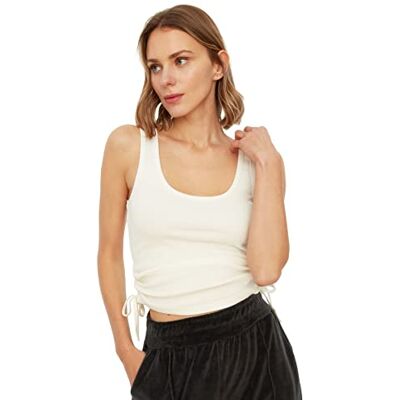 Trendyol Kvinnors ECULE Shutter Detailed Flyillate stickad idrottare t-shirt, ecru, L Trendyol Kvinnors ECULE Shutter Detailed Flyillate stickad idrottare t-shirt, ecru, L