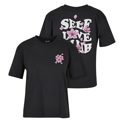 dam-t-shirt Self Love Club Tee avslappnad t-shirt med ryggtryck, normal passform, tryckt t-shirt, svart, 3XL dam-t-shirt Self Love Club Tee avslappnad t-shirt med ryggtryck, normal passform, tryckt t-shirt, svart, 3XL