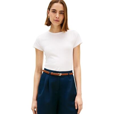 Tommy Hilfiger dam Co Slub Slim Ss Tee WW0WW48702, vit, XXS Tommy Hilfiger dam Co Slub Slim Ss Tee WW0WW48702, vit, XXS