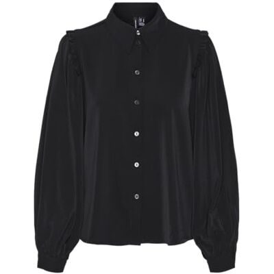 VERO MODA dam Vmani Ls Frill skjorta WVN Ga Noos långärmad blus, svart, S VERO MODA dam Vmani Ls Frill skjorta WVN Ga Noos långärmad blus, svart, S
