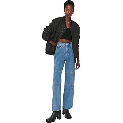 Trendyol Dam Young 90-tals jeans med vida ben, blå, 38, BLÅ, 64 SE Trendyol Dam Young 90-tals jeans med vida ben, blå, 38, BLÅ, 64 SE