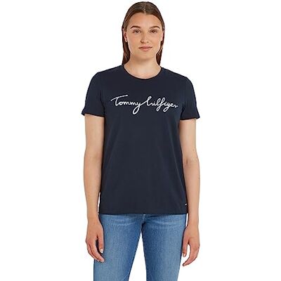 Tommy Hilfiger dam-t-shirt, lös passform, bomull, midnatt, XXS, Blå (midnatt), XXS Tommy Hilfiger dam-t-shirt, lös passform, bomull, midnatt, XXS, Blå (midnatt), XXS