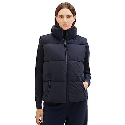 TOM TAILOR quiltad väst för kvinnor med stickad insats och ståkrage, 10668-sky Captain Blue, XL TOM TAILOR quiltad väst för kvinnor med stickad insats och ståkrage, 10668-sky Captain Blue, XL
