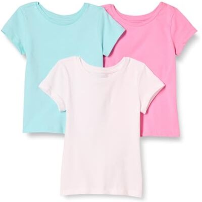 Amazon Essentials kortärmad t-shirt för flickor, 3-pack, vattenblå/rosa/vit, Large Amazon Essentials kortärmad t-shirt för flickor, 3-pack, vattenblå/rosa/vit, Large