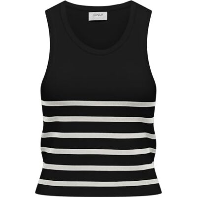 ONLY ONLLILL SL U-Neck Racer Back Top CC KNT, Svart/ränder: molndansare, S ONLY ONLLILL SL U-Neck Racer Back Top CC KNT, Svart/ränder: molndansare, S